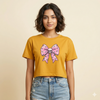 Skull Bow Graphic Mustard Crop T-Shirt