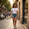 Cute Pink Bow Print White Crop Tee